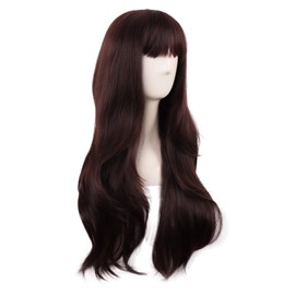 MapofBeauty 28 Zoll/70 cm Länge Flacher Pony Synthetische Faser Wavy Cosplay Partys Täglich Verwendungszwecke Heat Widerstandsfähig Perücke (Dunkel Braun)