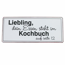 Unbekannt Lafinesse Metal Sign with German Text "Liebling Dein Essen Steht im Kochbuch" Vintage Look 30.5 x 13 cm