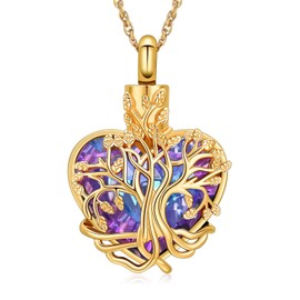 QGJNSGC Tree of Life Urn Necklace for Ashes Heart Cremation Jewellery Crystal Ash Pendant Memorial Jewellery Gifts for Women from Loved Ones, Gemstone