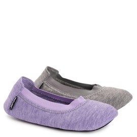 MUK LUKS Women's 2 Pack Travel Ballerina Set Slipper, Grey, Medium