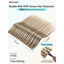 WIGNEE New Double Layered PU OVO Hair Extensions Blonde Ombre Straight Human Hair weft with beads 100% Real Human Hair Extensions 12 Inch Seamless Micro Beads Human Hair Extensions Glueless (9A/60)