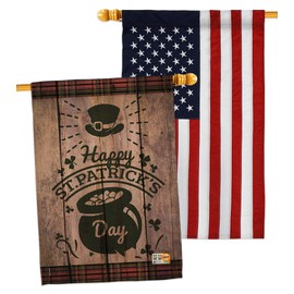 St Patricks Day Pot of Gold House Flags Pack Springtime Patrick Shamrock Leprechaun Lucky Coin Holiday March Irish Clover USA Embroidery Small Decorative Gift Yard Banner Made In 28 X 40