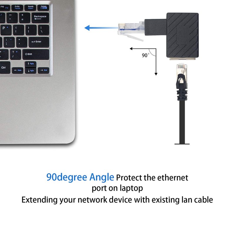 Duttek Adaptador Ethernet de 90 grados, adaptador extensor Ethernet RJ45