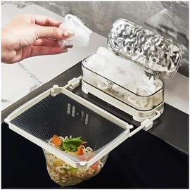 WAYUTO Kitchen Sink Strainer with 100 Disposable Filter Net Bag Collapsible Sink Corner Drain Shelf Fine Mesh Strainer Kitchen Residue Filter Screen Holder