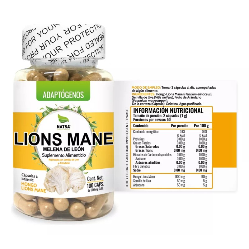 Natsa Melena De León Lions Mane 100 Cápsulas, Adaptogeno Premium