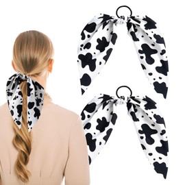 2pcs Cow Print Hair Tie Scrunchies Hair Bows Hair Ribbons Elastic Hair Band Ponytail Holders Rabbit Ear Cow Hair Accessories for Women Girls