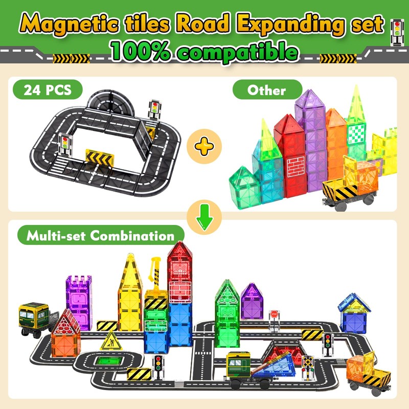 Magnetic Tiles Road Expansion Set for 3+ Year Old Boys
