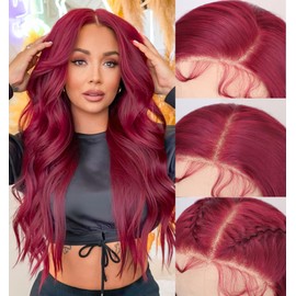 SISICLOUD 99J Burgundy 13x4 Synthetic Lace Front Wig for Women 26 Inch Long Curly Wavy Wig with Baby Hair & Pre-Plucked Wigs Heat Resistant Natural Look for Daily Party Use