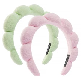 Ztomine Spa Headbands, Set of 2 - Terry Cloth Headband Face Wash Headband Combo Pack - Puffy Makeup Headbands for Face Washing, Mask (Pink + light green)