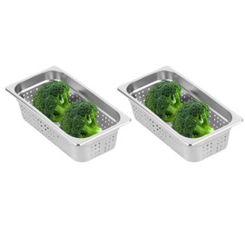 Hotel Pans, 2-Pack 1/3 Size Stainless Steel Perforated Steam Table Pan, 4" Deep, Food Grade, Anti-Jam, Commercial Buffet Pan for Kitchen, Drain & Steam Vegetables, Dishwasher & Oven Safe