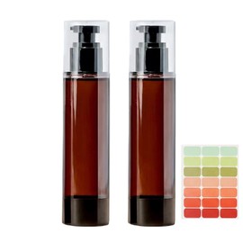 2 Pack 120ml/4oz Amber Vacuum Lotion Pump Bottles, Travel Size Refillable Airless Cosmetic Dispensers, Leak Proof Plastic Containers with Color Labels for Skincare Cream Sunscreen Shampoo