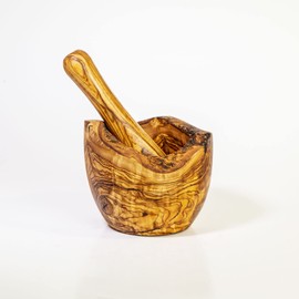 DYARI Wooden Mortar and Pestle – 100% Natural Olive Wood Herb Crusher – Premium Eco-Friendly Tunisian Mortar and Pestle Set – Rustic Spice Grinders & Farmhouse Decor – 12x9cm