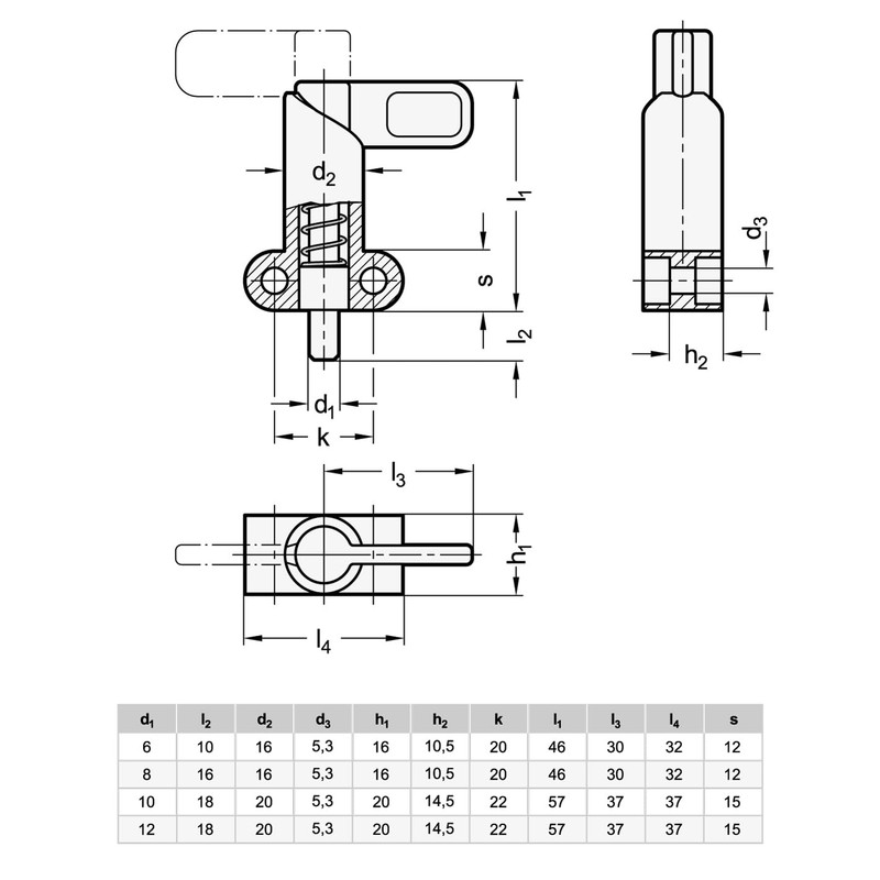 Ganter Normelemente Locking latch, rotary latch, door latch, GN 612.9-6-10-16-SW,