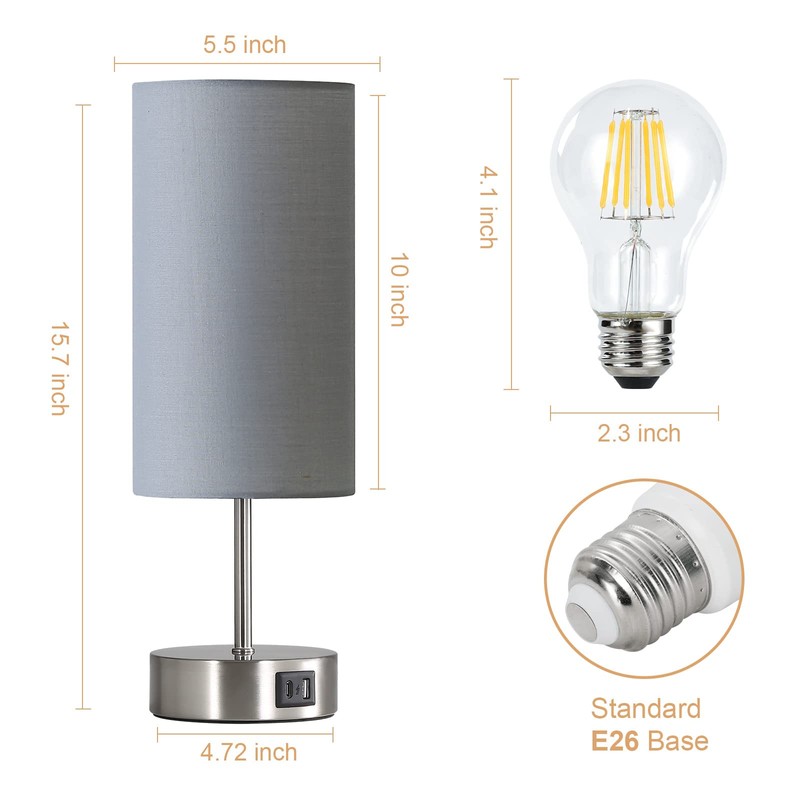 Yarra-Decor 【Upgraded Bedside Lamp with USB A+C Charging Ports &