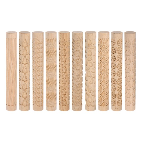 sourcing map 10pcs Wood Clay Roller Pattern Modeling 5.9 Inch