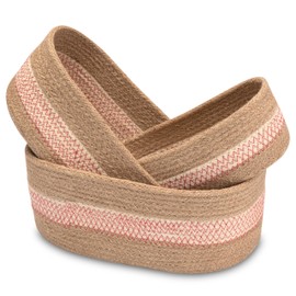 Decorasian Jute Braided Organiser Basket - Set of 3 Oval Baskets - Changing Basket or Changing Table Organiser