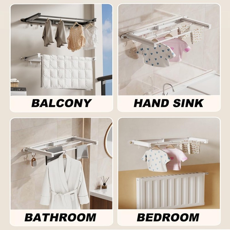 lomonmen Clothes Airer Wall Mounting, 70 cm Wall Dryer, Extendable,