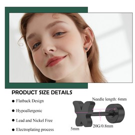 ZDE Women's Flat Earrings Nickel-Free Butterfly Earrings Titanium Hypoallergenic Cartilage Earrings Stud Earrings for Sensitive Ears Simple Classic 5 mm Flat Stud Earrings, 5 mm, Titanium, No Gemstone