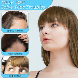 100% Real Human Hair Clip in Bangs for Women - Natural Look Fringe Hairpiece with Temples, Wispy or Curved Bangs Options(Light Brown)