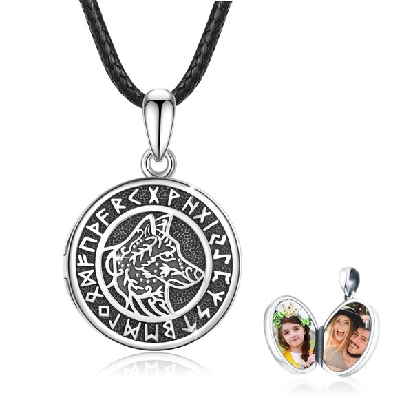 REDSUN Wolf Head Photo Locket Necklace 925 Sterling Silver Photo