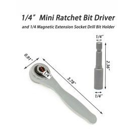 NOXHEAIB Mini Ratchet,1/4 Inch Drive Micro Ratcheting Bit Driver 72-Tooth Offset 90 Degree Right Angle Close Quarters Pocket Screwdriver with 1/4 Extension Socket Drill Bit Holder