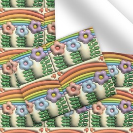 Daisy Wrapping Paper For Kids Girls Boys, Daisy Floral With Green Leaves and Rainbow On Pink Wrapping Paper, 4 Sheets Folded Flat 50x70cm 3D Flower Gift Wrap for Birthday, Baby Shower, Wedding