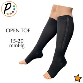 Presadee Seniors 15-20 and 20-30 mmHg Zipper Compression Open Closed Toe Socks (15-20 & 20-30 mmHg Open Toe Black, 2X-Large)