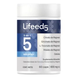 Suplemento Magnesio 5 En 1 Lifeed5 Citrato De Magnesio, Glicinato De Magnesio, L-treonato De Magnesio, Malato De Magnesio Y Estearato De Magnesio 60 Cápsulas