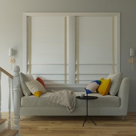 Sun Zero Denna Black Ribbon Border 100% Total Blackout Cordless Roman Shade, Taupe, 35" W x 64" L