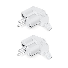 Pack of 2 Schuko Plugs, IP20 Schuko Plug for Indoor Use, European Plug Plastic 250 V (16 A) for 8-10 mm Cable, IP20 for Indoor Use, White