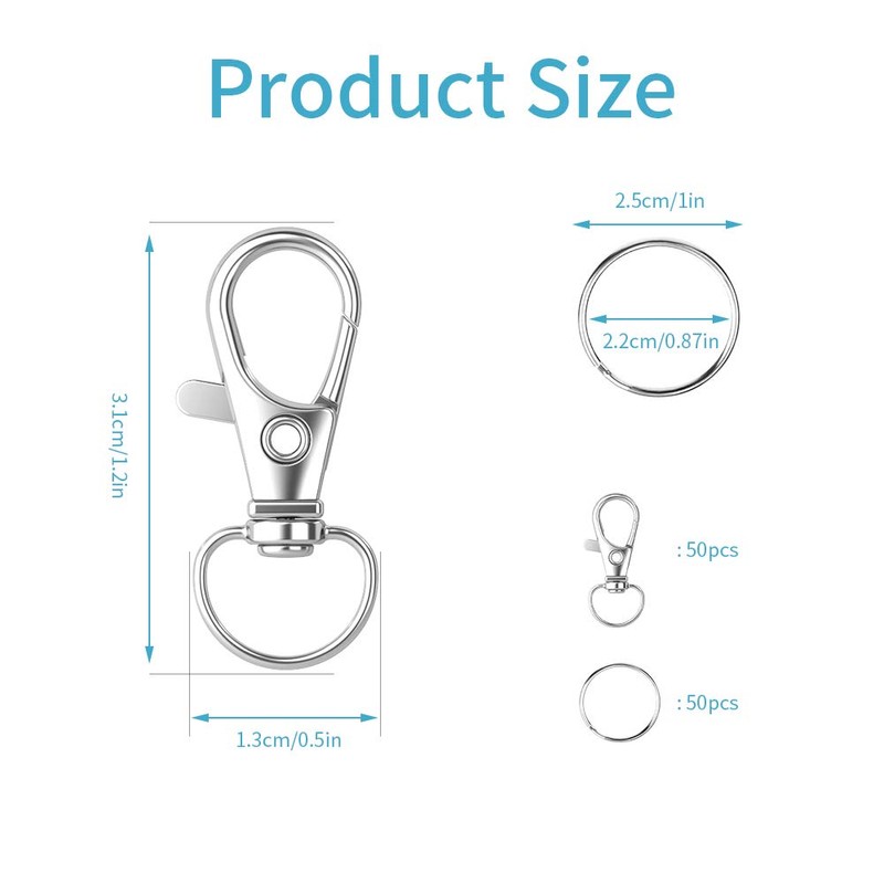 HXSEMAYIG 100PCS Keychain Hooks with Key Rings,.Metal Swivel Lobster Claw