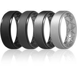 Egnaro Inner Arc Ergonomic Breathable Design, Silicone Rings Mens with Half Sizes, 7 Rings / 6 Rings / 5 Rings / 4 Rings / 1 Ring Rubber Wedding Bands, 8.5mm Wide-2mm Thick, 9-9.5(21.66mm)