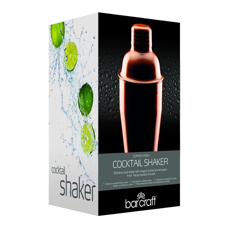 BarCraft Copper Effect Cocktail Shaker with Strainer in Gift Box,