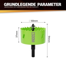 CSOOM 68 mm Bi-Metal Hole Saw Drill Bit for Working in Plasterboard, Plastic, Wood, Thin Metal, Thin Sheet Steel, High Performance Drilling Tool