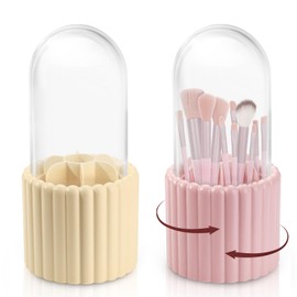 Roucerlin 360° Rotating Makeup Brush Holder with Lid, 7 Slots Makeup Brush Organizer Storage, Spinning Pencil Holder Make up Brush Cup for Vanity Dresser Desk Bathroom Cosmetics (2 Colors)