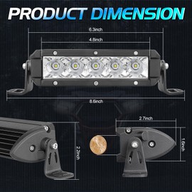 6 Inch LED Light Bar, Niwaker 2Pcs 50W Off Road Driving Lights Spot LED Pod Lights Reverse Backup Lighting Waterproof Fog Lamps Slim Single Row Light Bar for Truck UTV ATV Pickup SUV Bike Boat