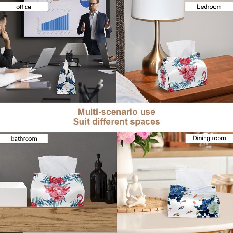2 Pack Tissue Box Cover Holder, Pink Flamingo Floral Rectangle