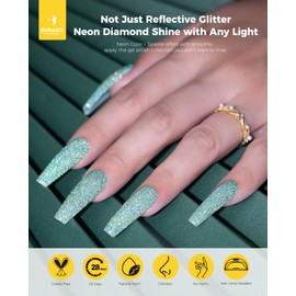 BURANO Reflective Gel Nail Polish, 7.3ml Reflective Diamond Nail Glitter Gel Polish, Sparkly Fall Winter Color Gel Polish Holographic Glitters Shiny Gel Polish UV Lamp Required (Olive SZN9)