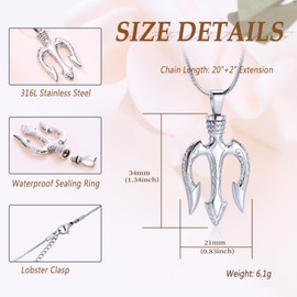 memorial jewelry Cremation Jewellery for Ash Pendant - Poseidon Trident Pendant Stainless Steel Ancient Greece Amulet Necklace for Men Gift for Sailor, Stainless Steel, No Gemstone