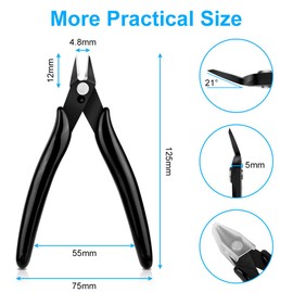 Ainiv 2PCS Micro Wire Cutter, Spring-Loaded Side Cutting Pliers Flush Cutters, Precision Diagonal Cutting Pliers in CRV Steel, Wire Snips for Electrical, Homes, Craft, Jewellery, 3D Print Models-Black
