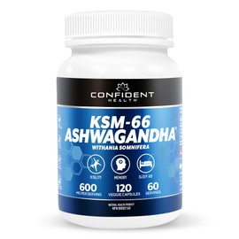 Ashwagandha KSM-66 1200mg - 120 Count - Premium Organic Root Extract - Supports Stress Relief - Enhanced Energy - Improved Focus – Vegan - Gluten-Free – Dye-Free – No Preservatives - 120 Veggie Capsules – 60 Day Supply by CONFIDENT HEALTH