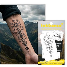 Tatuajes Semipermanentes, Vegvísir Brújula Vikinga Nórdica, Tatuajes Temporales Larga Duración, Tinta Vegetal Resistente Agua, Duran 1-2 Semanas, Se Revela en 24h, D193