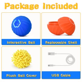 QUERZIS Interactive Dog Toy, Smart Dog Ball 2.4 inch Moving & Bouncing Ball for Small/Medium/Large Dogs, Come with Orange Replacement Shell and Plush Cover, Durable Motion Activated Automatic Toy