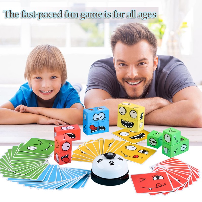 Wooden Face Changing Magic Cube Game, Expression Puzzle Building Blocks