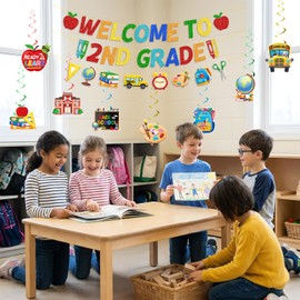 Welcome to 2nd Grade Decorations, Back to School Banner with Hanging Swirls