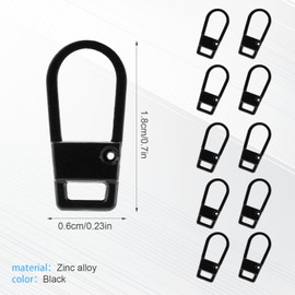 10 Pcs Zipper Pull Replacements, Zipper Pull Tab Metal Zipper Slider Replacement Detachable Zipper Puller Zipper Head Repair for Clothing Backpack Jackets Pants Boots Luggage（Black）