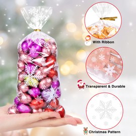 MELLIEX 100 Pcs Christmas Cellophane Treat Sweet Bags, Cookie Candy Gift Bags Clear Cello Bags with Twist Ties for Christmas Party