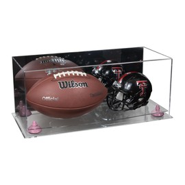 Better Display Cases Acrylic Full Size Football and Mini Helmet Display Case with Mirror Case, Pink Risers and Clear Base 19.25" x 8.25" x 8" (B47/A103)