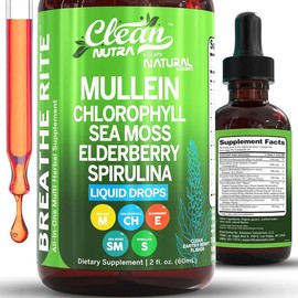 Organic Mullein Liquid Drops With Chlorophyll for Lung Detox Plus Irish Sea Moss, Spirulina, Licorice, Tart Cherry, Lobelia, Motherwort, Elderberry:_3 Bottles