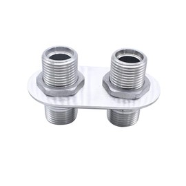 1 pc SHLPDFM Silver Polished Firewall Bulkhead 2-Port 2-10 (7/8”-14) Heater Ports Billet Aluminum Inline Heater AC Bulkhead Connector 181151-100 Compatible with Hot Rod Chevy Ford GM